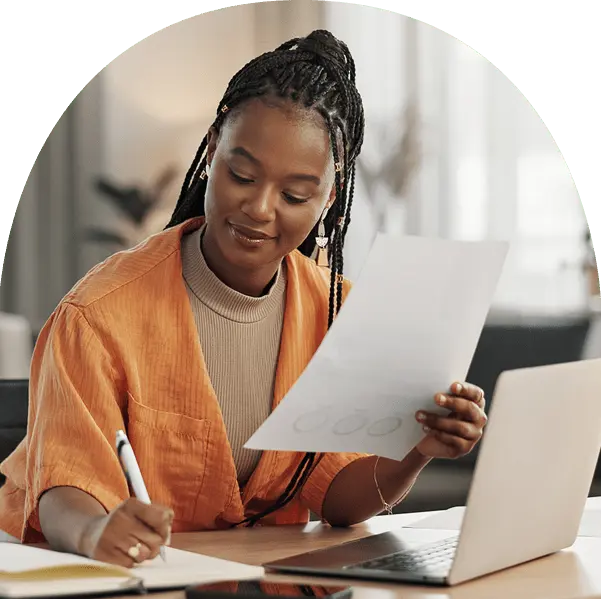 Woman translator with computer