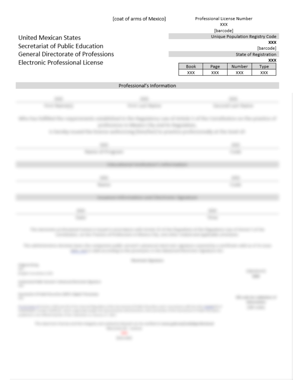 Electronic professional license (cédula profesional electrónica) - Mexico