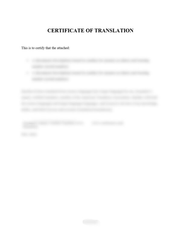 Certificate of Translation