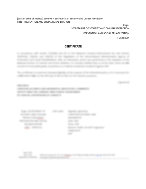 Criminal record certificate (constancia de antecedentes penales) - Mexico