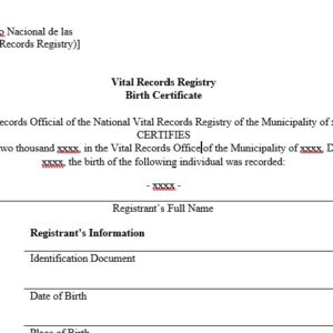Guatemala RENAP Birth Certificate