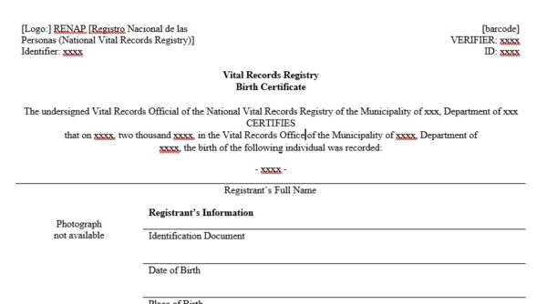 Guatemala RENAP Birth Certificate