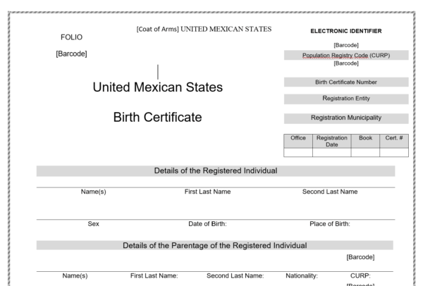 Mexican Birth Certificate Template