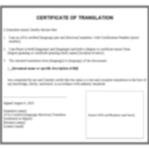 Certificate of Translation for ATA Certified translators, with border