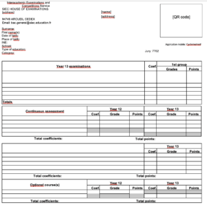 French baccalaureate transcript