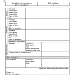 Luxembourg birth certificate