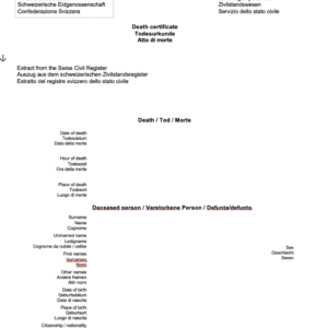 Swiss death certificate