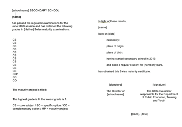 Swiss maturité certificate