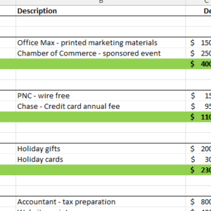 Tax reporting spreadsheet