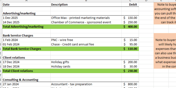 Tax reporting spreadsheet