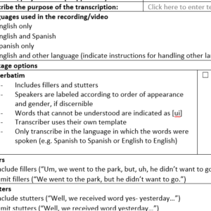 Transcription request form