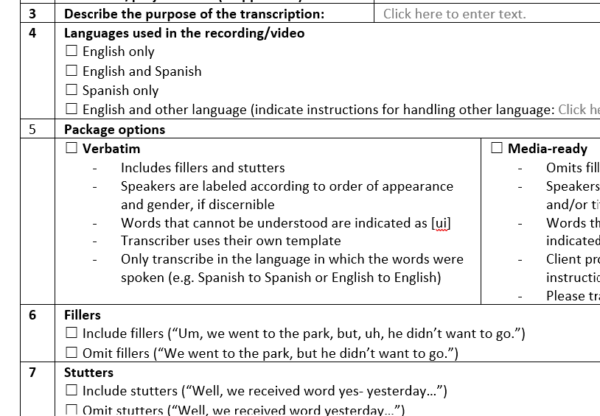Transcription request form
