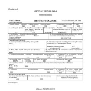 Birth Certificate EN-RO Texas 2006