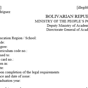 Venezuela MPPE High school graduation certificate