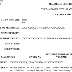 Nicaragua marriage certificate